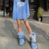 Furry Faux Fox Fur Boots Woman Plush Warm Platform Shoes-BS00982-Veeddydropshipping